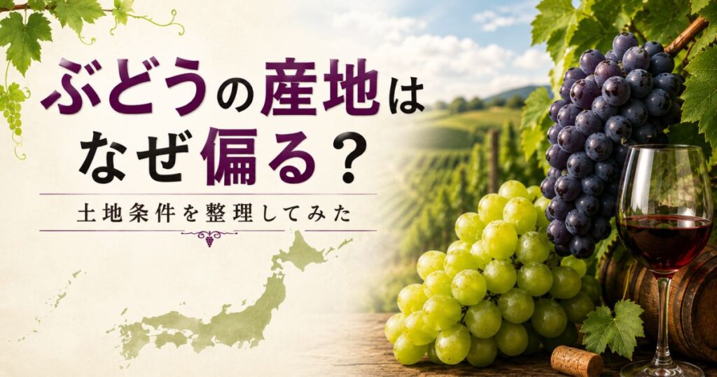ぶどう産地の偏りと土地条件を解説する記事アイキャッチ