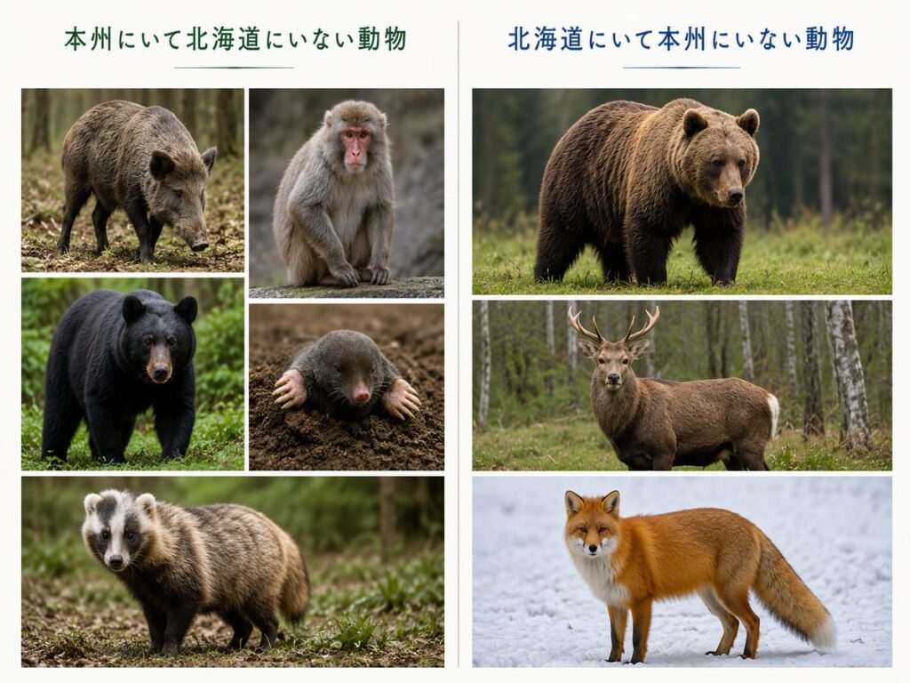 本州と北海道で異なる主な野生動物