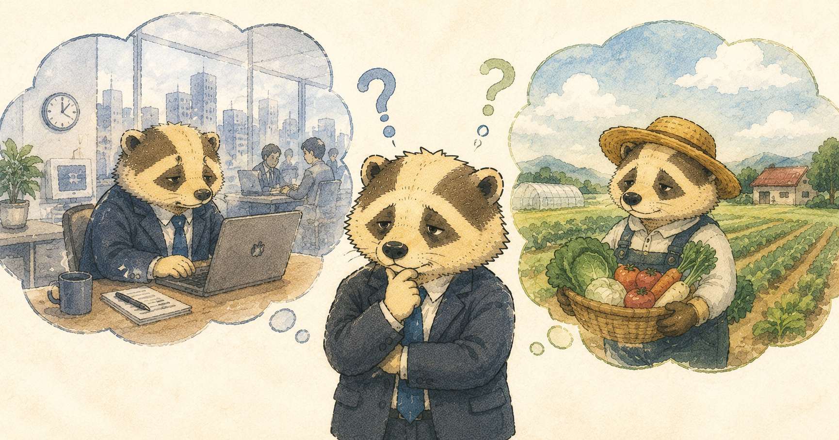 都内サラリーマンの新規就農準備を描いた4コマ漫画