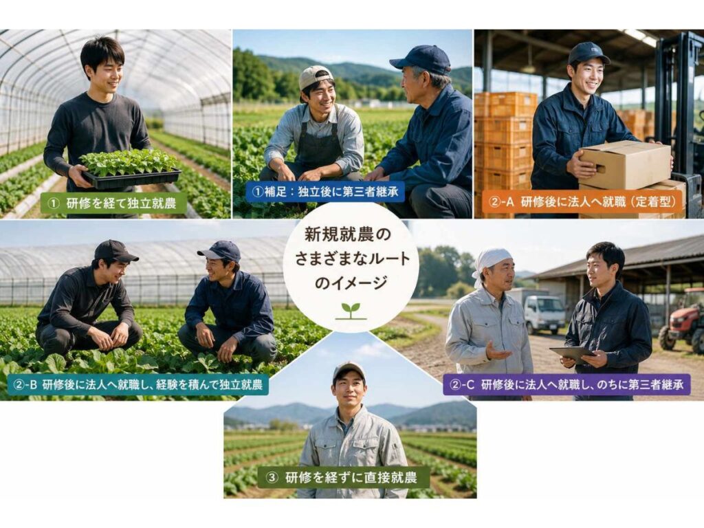 新規就農のさまざまなルートのイメージ
