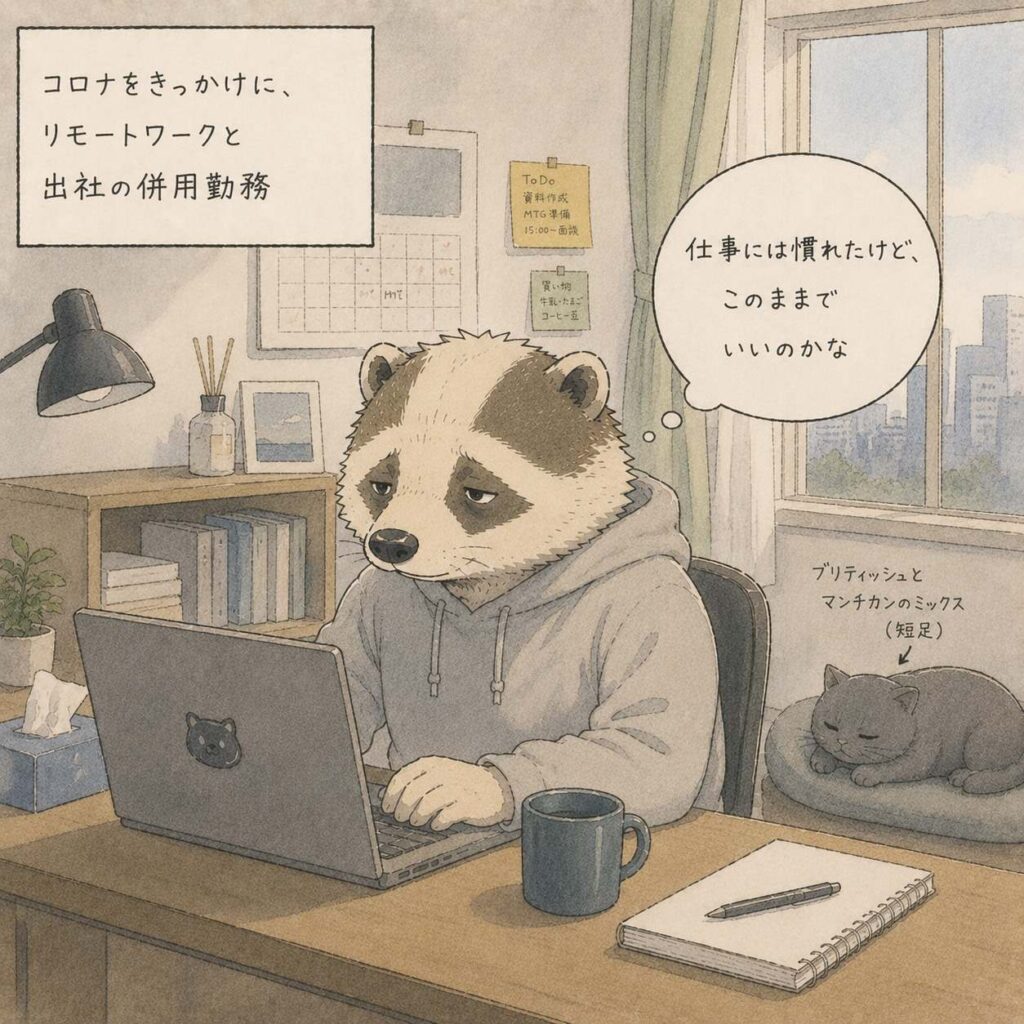リモートワークをしながら今後の働き方を考える会社員