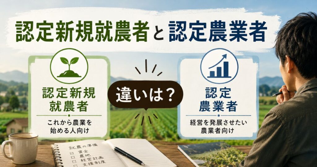 認定新規就農者と認定農業者の違いを比較したイメージ画像