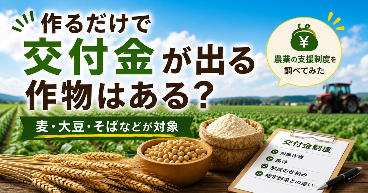 麦・大豆・そばなどを対象とした農業の交付金制度を解説するイメージ