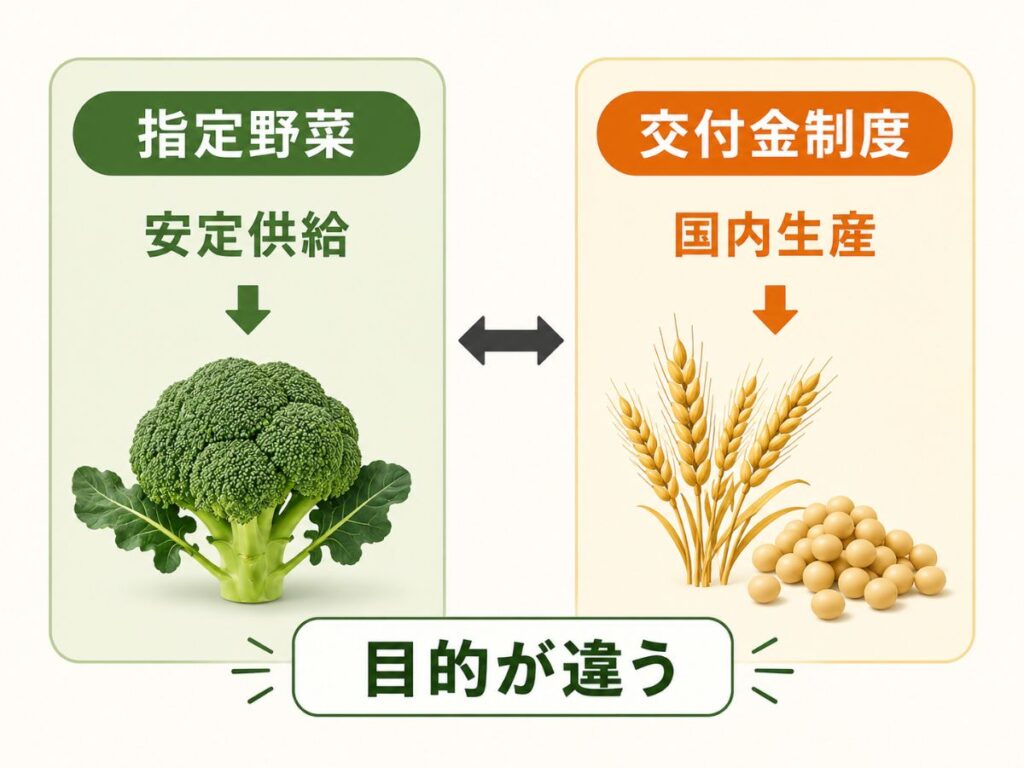 指定野菜制度と交付金制度の違いを比較した図解