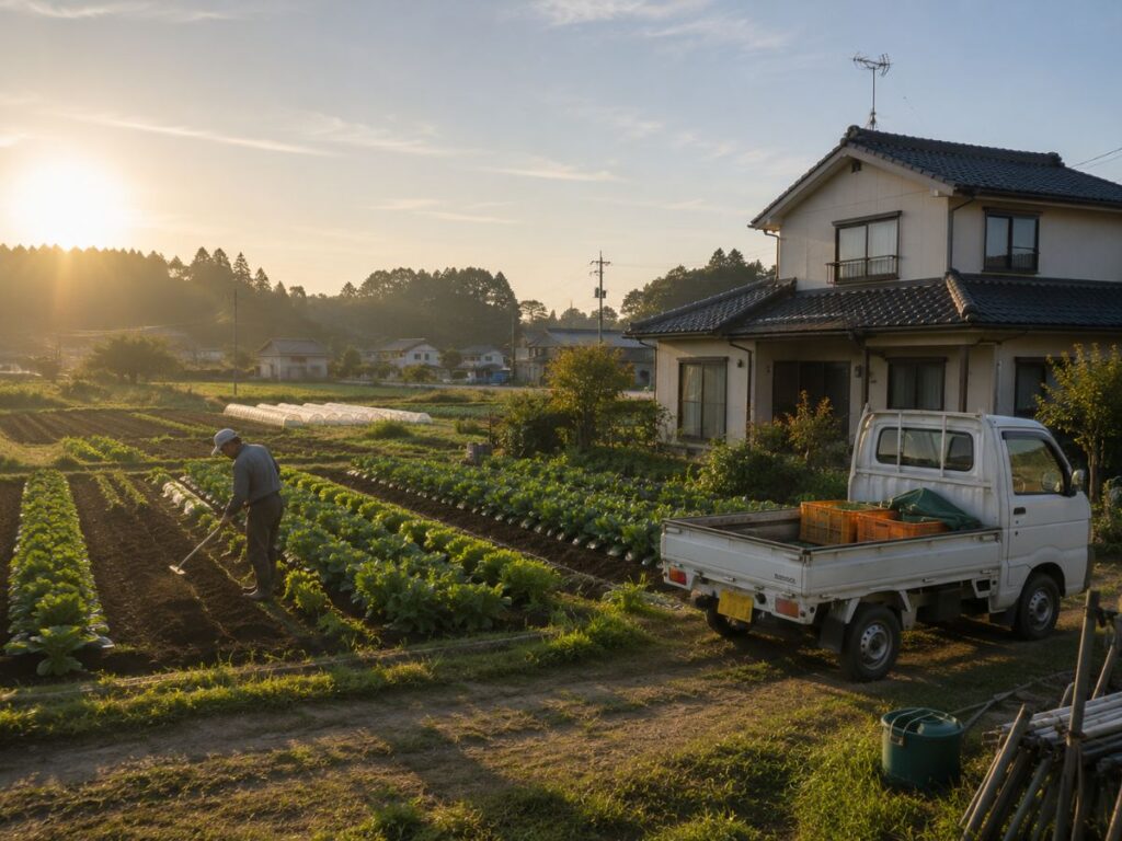 農地に隣接して建てられた農家住宅のイメージ