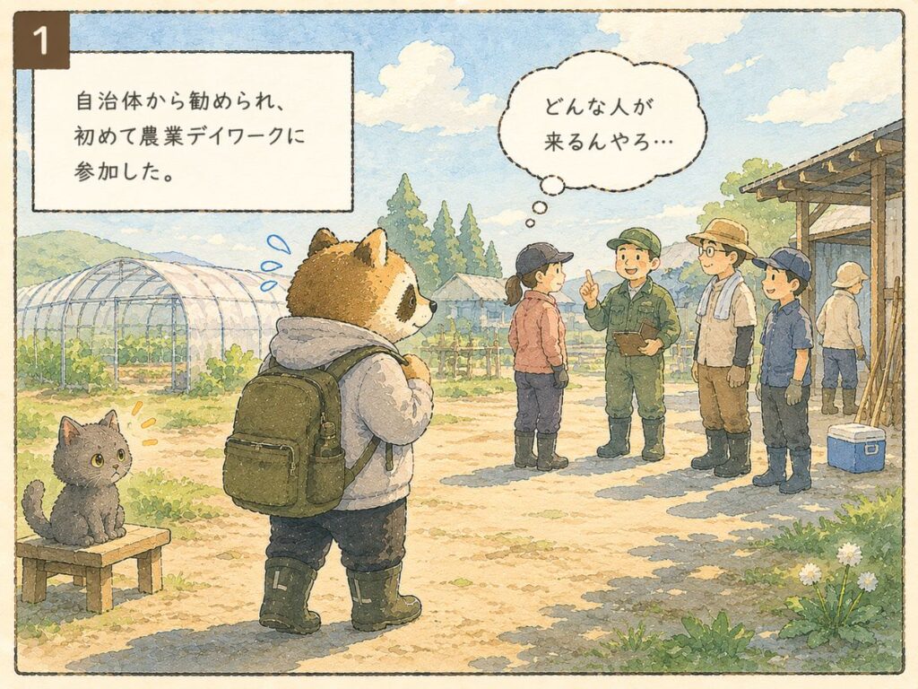 初めて農業デイワークへ参加する様子