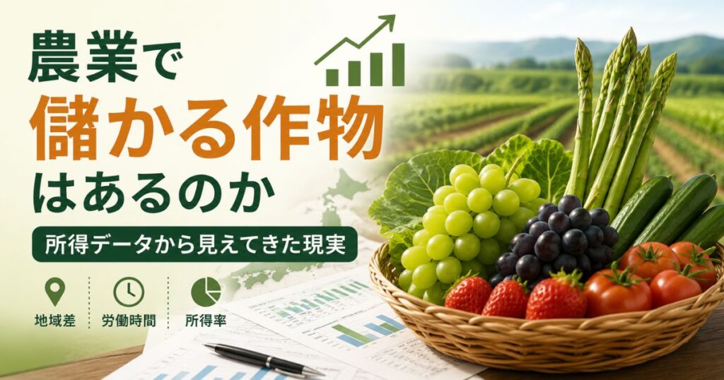 農業で儲かる作物はあるのかを所得データから比較したイメージ