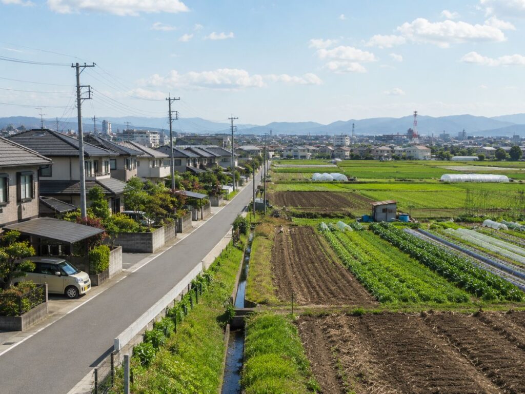 住宅地と農地が隣接する地域の風景