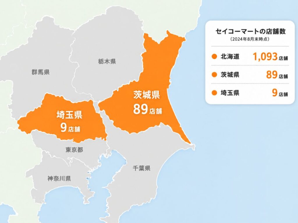 セイコーマートの店舗数と茨城県・埼玉県の分布イメージ
