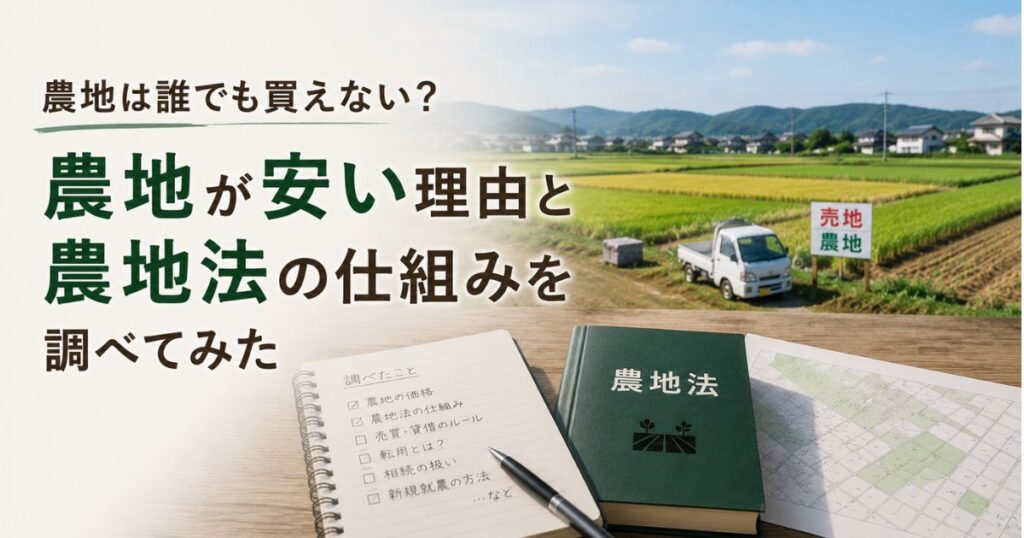 農地が安い理由と農地法の仕組みについて調べたイメージ