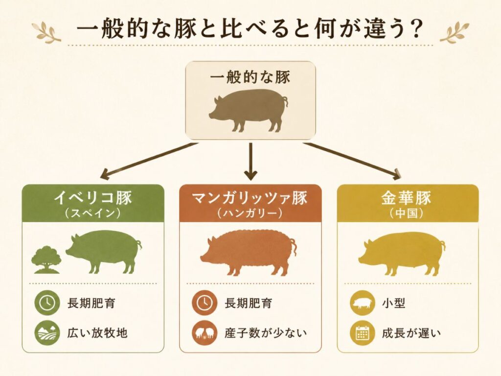 世界三大豚が大量生産に向かない理由をまとめた図