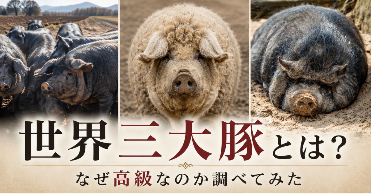 世界三大豚（イベリコ豚・マンガリッツァ豚・金華豚）の特徴を紹介するアイキャッチ