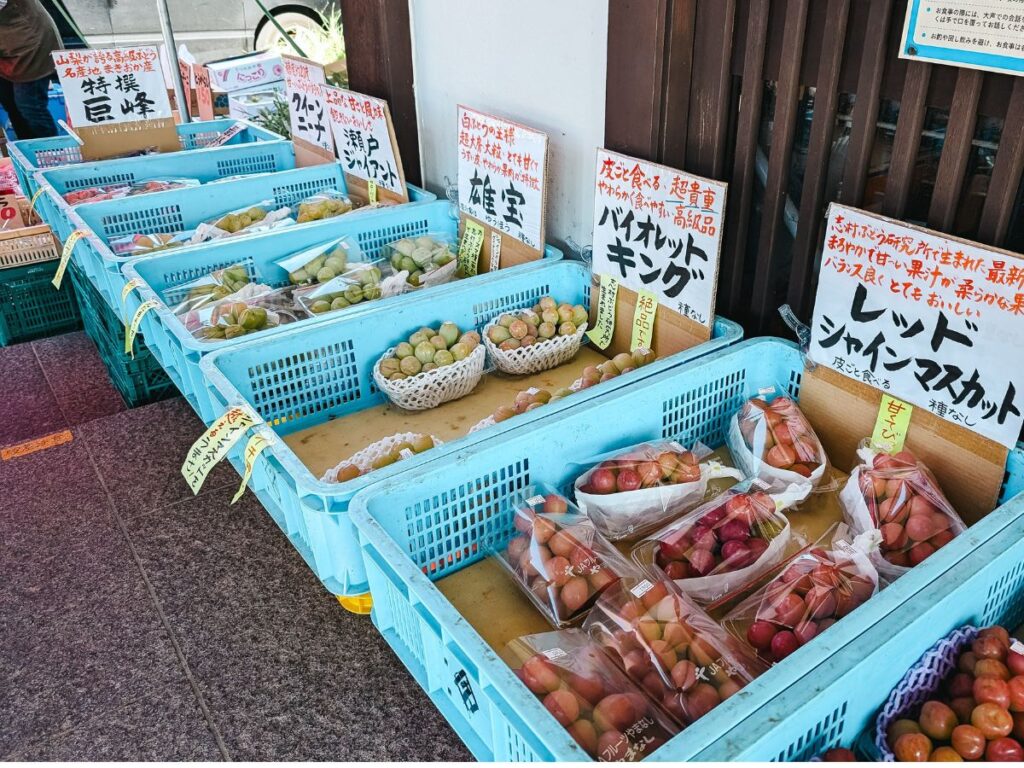 農家の直売所で販売されるぶどう