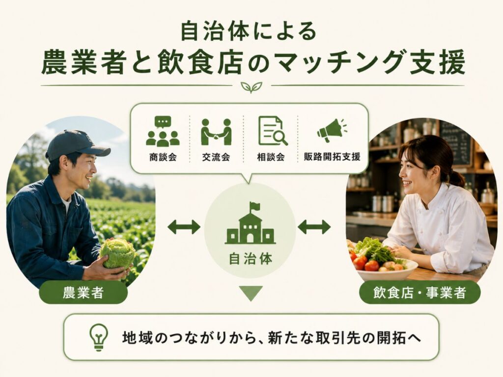 自治体による農業者と飲食店のマッチング支援のイメージ
