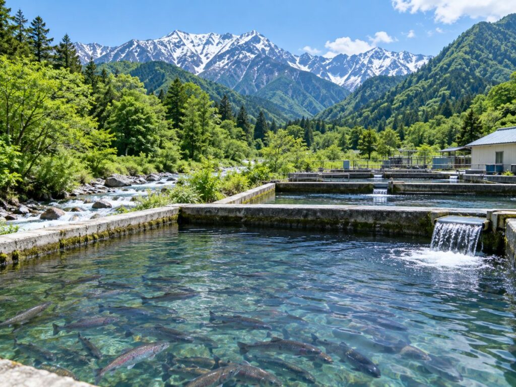 北アルプスの清らかな水を利用した長野県のマス類養殖
