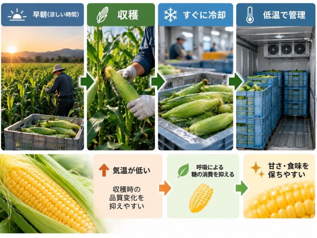 昼の光合成で養分を作り、夜の低温で呼吸による消費を抑えて糖を蓄えやすくする仕組み