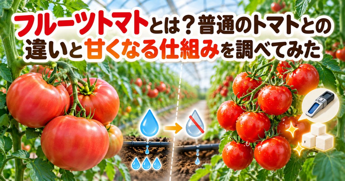 フルーツトマトと普通のトマトの違い、水分を抑えることで甘くなる仕組みを紹介するアイキャッチ画像